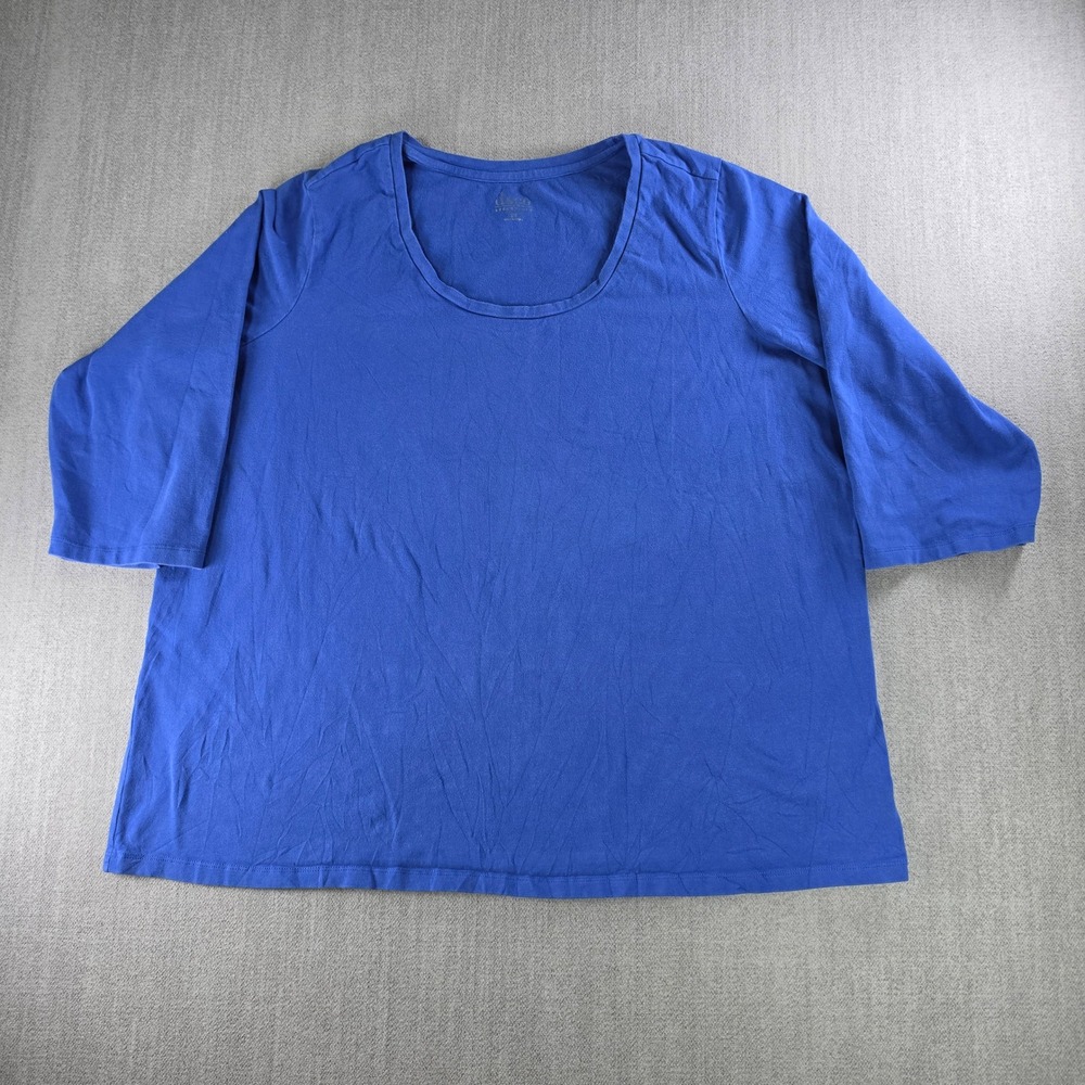 D&Co Essentials T-Shirt Women 2X Blue‎ 3/4 Sleeve Scoop Neck Cotton Blend